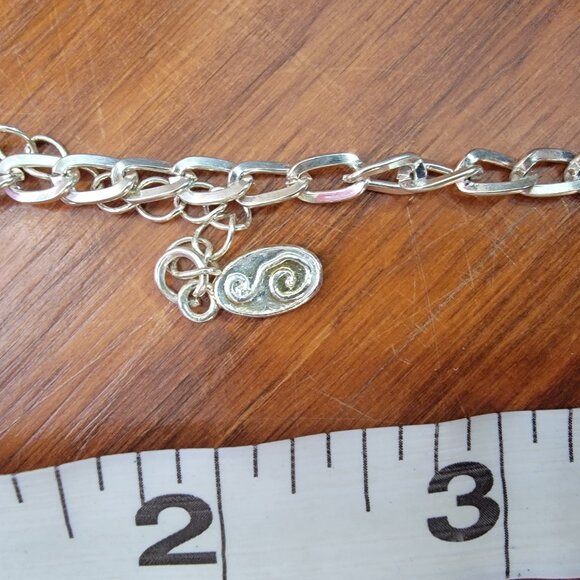 18" Designer Silver Tone Flat Link Chain Necklace, signed - Picture 6 of 7